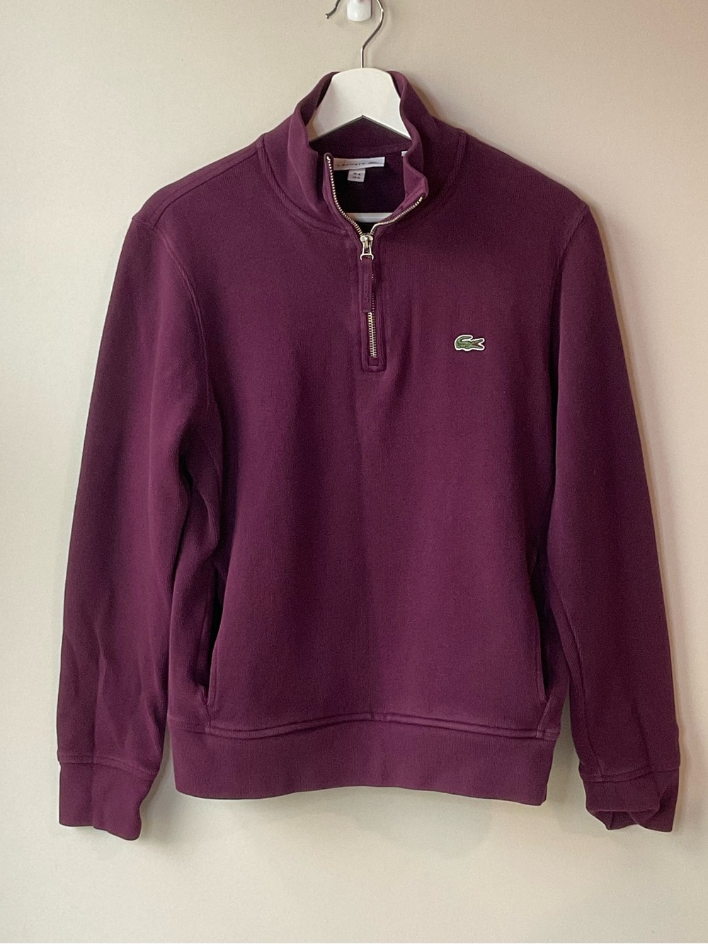 Lacoste Men's Zip-Up Mock Neck Sweater in Plum Medium